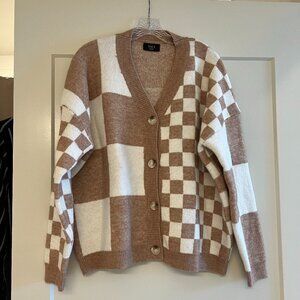 VICI, Size S, Oversized Mixed Pattern Brown & White Sweater